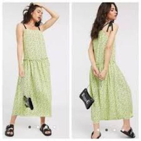 Topshop size 10 yellow floral tie sleeves drop waist (F1) - Picture 9 of 9